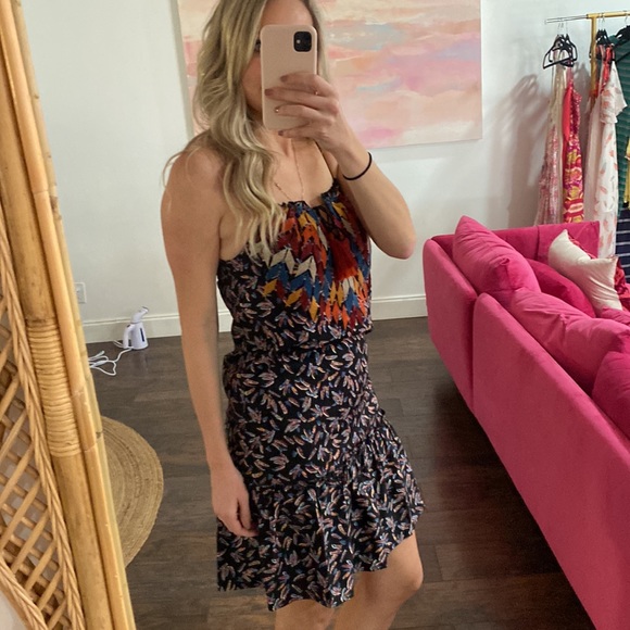 Boho black dress with feather print